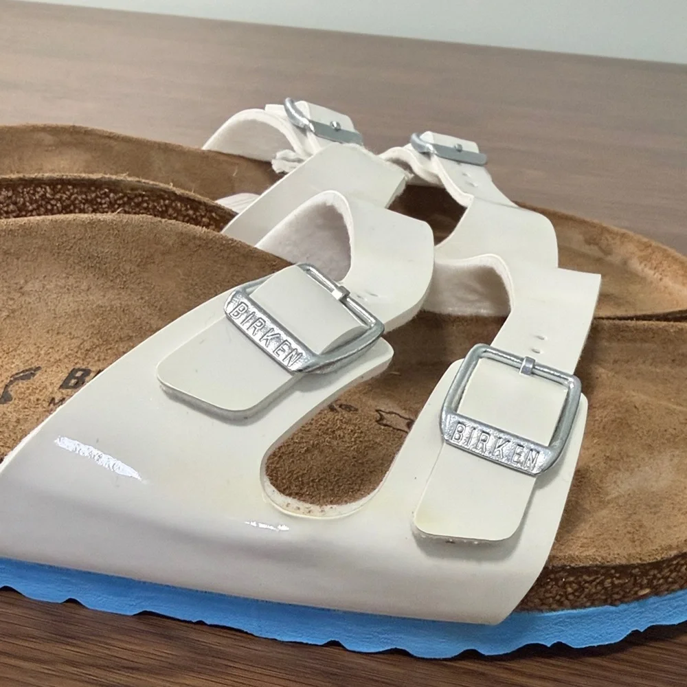 Birkenstock Women’s White‎ Sandals with Blue Outsole